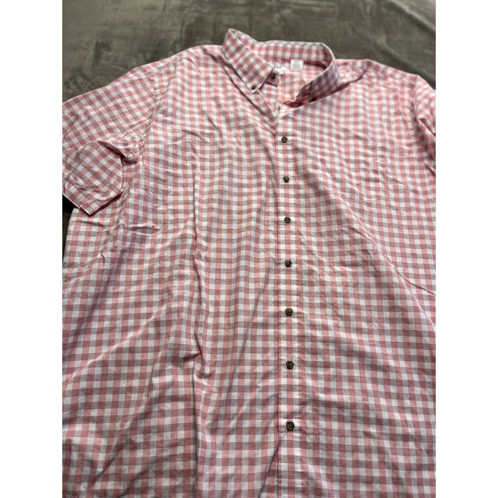Harbor Bay DXL Mens 4XLT Pink White Gingham Check Short Sleeve Button Down Shirt
